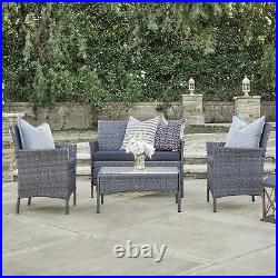 4 PC Rattan Patio Furniture Set Garden Lawn Sofa Gray Wicker Cushioned Seat
