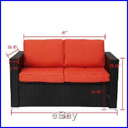 4 PC Rattan Wicker Patio Furniture Sectional Set Garden Lawn Sofa Cushioned Sea