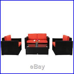 4 PC Rattan Wicker Patio Furniture Sectional Set Garden Lawn Sofa Cushioned Sea