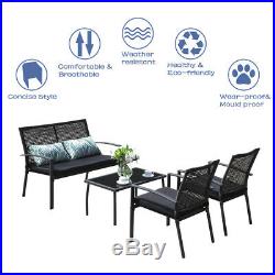 4 PC Rattan Wicker Patio Furniture Set Sofa & Table Set Cushioned Lawn Garden