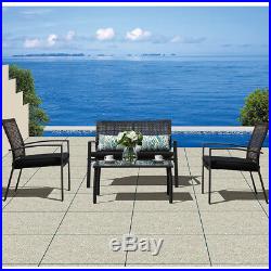 4 PC Rattan Wicker Patio Furniture Set Sofa & Table Set Cushioned Lawn Garden
