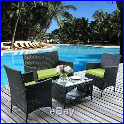 4 PC Tightly Weaved Patio Rattan Wicker Garden Furniture Sets Chair Sofa Table