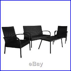 4 PC Wicker Conversation Set Rattan Patio Furniture Sofa Set Outdoor Black