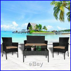 4 PC Wicker Rattan Patio Furniture Set Outdoor Lawn Garden Porch Sectional Seat