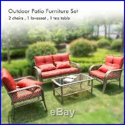 4 PCs All Weather Outdoor Conversation Sets PE Rattan Patio Furniture Set