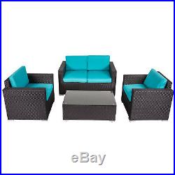 4 PCs Rattan Patio Outdoor Furniture Set Garden Lawn Sofa Sectional Set Blue