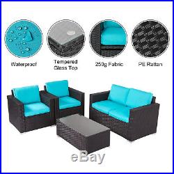 4 PCs Rattan Patio Outdoor Furniture Set Garden Lawn Sofa Sectional Set Blue