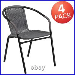 4 Pack Gray Rattan Indoor-Outdoor Restaurant Stack Chair