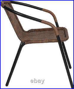 4 Pack Medium Brown Rattan Indoor-Outdoor Restaurant Stack Chair