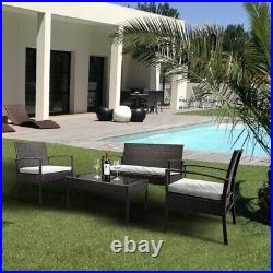 4-Pc All Weather Patio Set Rattan Sofa & Chairs + Table. Brown. Garden/Pool Set