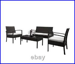 4-Pc All Weather Patio Set Rattan Sofa & Chairs + Table. Brown. Garden/Pool Set