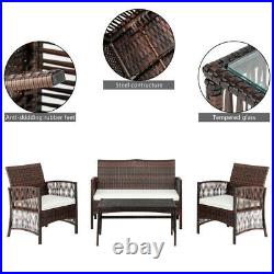 4 Pcs Armrest Hollow Knit Combination Sofa Brown Gradient Furniture Rattan Set
