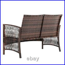 4 Pcs Armrest Hollow Knit Combination Sofa Furniture Rattan Set Brown Upgraded