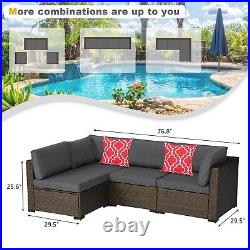 4 Pcs Outdoor Furniture Set Patio PE Wicker Rattan Sectional Sofa Set Cushioned