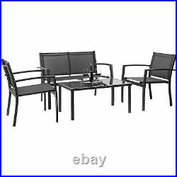4 Pcs Outdoor Lawn Garden Patio Furniture Bistro Set With Steel Loveseat Black