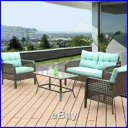 4 Pcs Outdoor Patio Sofa Furniture Set Rattan Wicker Cushion Outdoor Garden US