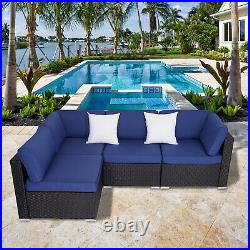 4 Pcs Outdoor Patio Sofa Set Wicker Rattan Sectional Furniture With 2 Pillows