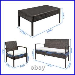 4 Pcs Patio Furniture Set PE Rattan Wicker Sectional Furniture With Beige Cushion
