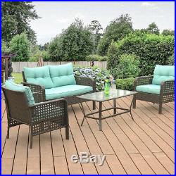 4 Pcs Patio Rattan Sofa Set Wicker Garden Furniture Outdoor Sectional Couch