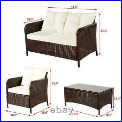 4 Pcs Patio Rattan Wicker Sofa Set Yard Garden Furniture Outdoor Sectional Couch