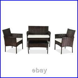 4 Pcs Patio Sofa Set Outdoor Rattan Wicker Conversation Furniture Set withCushion