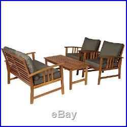 4 Piece Acacia Wood Outdoor Patio Furniture Conversation Set Teak/Grey