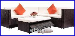 4 Piece Cushioned Outdoor Patio PE Rattan Furniture Set Sectional Garden Sofa