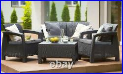 4 Piece Keter Rattan Garden Set Furniture Chairs Sofa Table Patio Conservatory