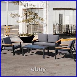 4-Piece Outdoor Aluminum Furniture Set Conversation Sofa Sets with Coffee Table