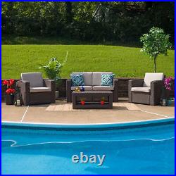 4 Piece Outdoor Faux Rattan Chair, Loveseat and Table Set