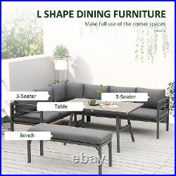 4 Piece Outdoor Patio Dining Furniture Set Garden Chair Bench Table & Cushions