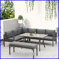 4 Piece Outdoor Patio Dining Furniture Set Garden Chair Bench Table & Cushions