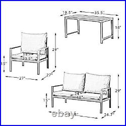 4 Piece Outdoor Patio Furniture Set, PE Rattan Wicker Sofa Set with Coffee Table