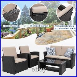 4-Piece Outdoor Patio Furniture Set, Wicker Rattan Sectional Sofa Couch with Gla