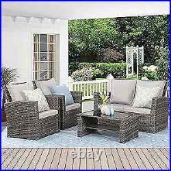 4 Piece Outdoor Patio Furniture Sets, Wicker Conversation Set for Porch Deck