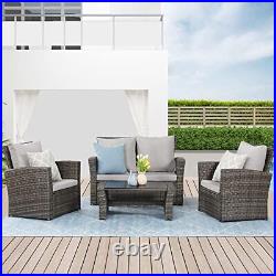 4 Piece Outdoor Patio Furniture Sets, Wicker Conversation Set for Porch Deck