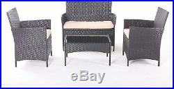 4 Piece Outdoor Rattan Sofa Patio Furniture Set All Weather Wicker Chairs&Table
