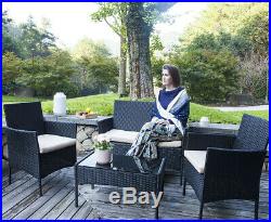 4 Piece Outdoor Rattan Sofa Patio Furniture Set All Weather Wicker Chairs&Table