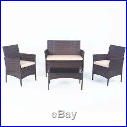 4 Piece Outdoor Rattan Sofa Patio Furniture Set All Weather Wicker chairs&table