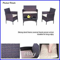 4 Piece Outdoor Rattan Sofa Patio Furniture Set All Weather Wicker chairs&table