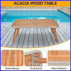4 Piece Patio Furniture Set Outdoor Acacia Wood Conversation Set All-Weather Set