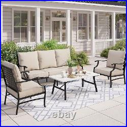 4 Piece Patio Furniture Set Outdoor Conversation Set for Lawn Garden Backyard