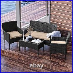 4 Piece Patio Furniture Set, Outdoor Patio Set Love-seat, Chairs, Table