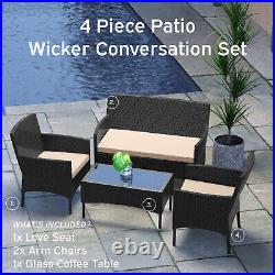 4 Piece Patio Furniture Set, Outdoor Patio Set Love-seat, Chairs, Table
