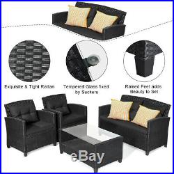 4-Piece Patio Rattan Wicker Conversation Furniture Set Soft Cushion Chairs Table