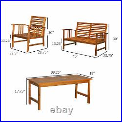 4 Piece Solid Acacia Wood Dining Sets Outdoor Patio Furniture Chat Set Cream