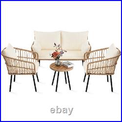 4 Pieces Outdoor Patio Furniture Set PE Rattan Wicker Sofa Set with Dining Table