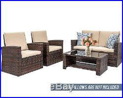 4 Pieces Outdoor Patio Furniture Sets Sectional Sofa Rattan Chair Wicker Set