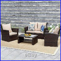 4 Pieces Outdoor Patio Furniture Sets Sectional Sofa Rattan Chair Wicker Set