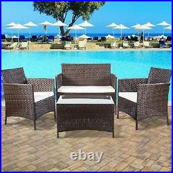 4 Pieces Outdoor Patio Furniture Sets Sofa Rattan Chair Wicker Set With Cushions
